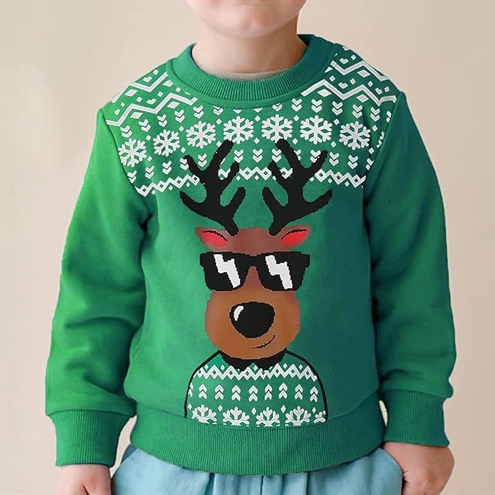Carter's Green Sweater with Cool Reindeer